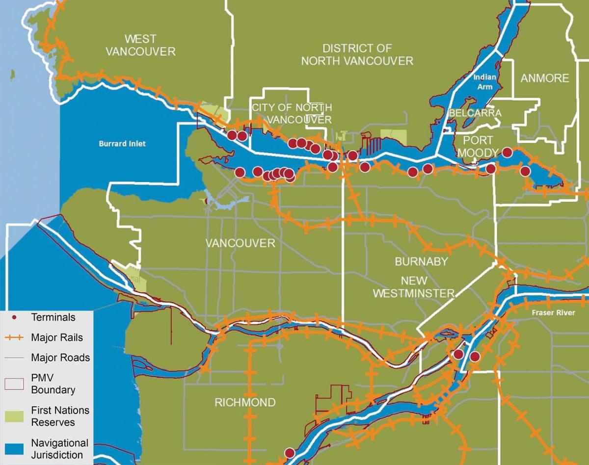 Mappa della città di north vancouver