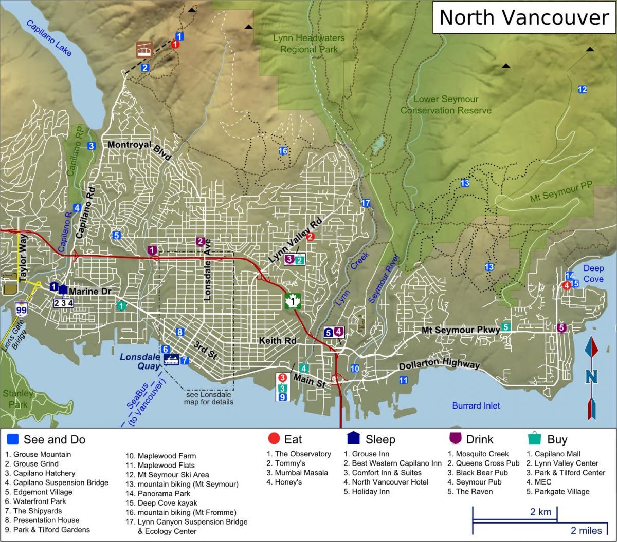 Mappa di north shore di vancouver