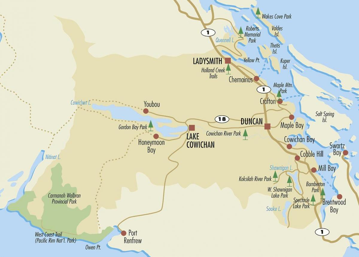 Mappa di duncan isola di vancouver 