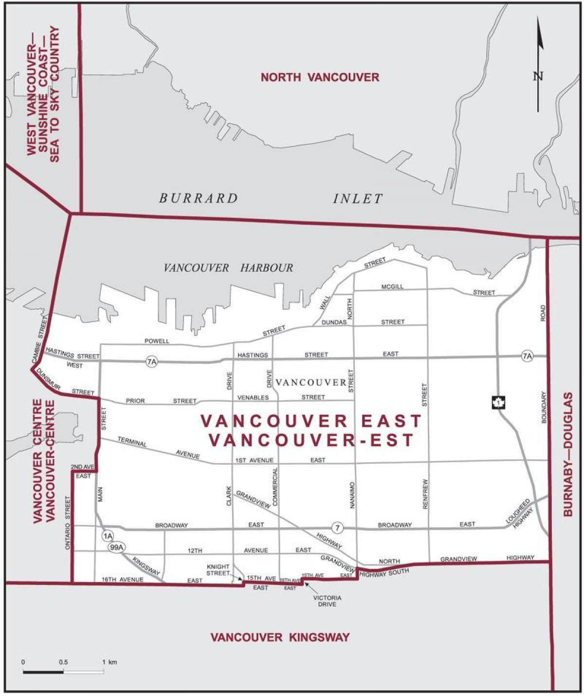 Mappa di east vancouver 
