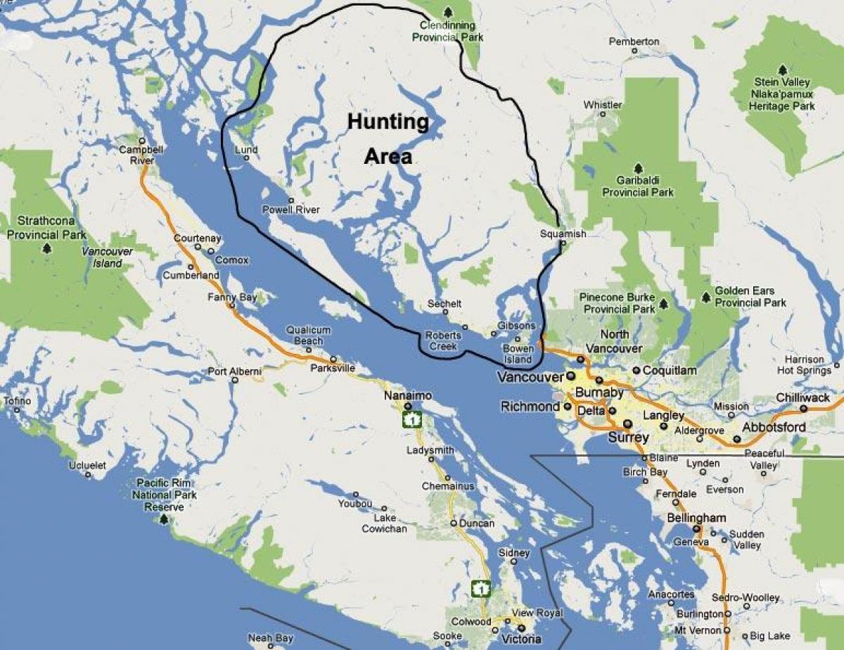 Mappa dell'isola di vancouver caccia