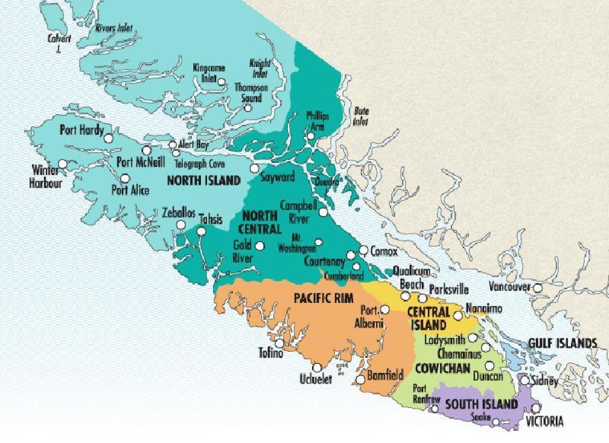 Mappa dell'isola di vancouver cantine