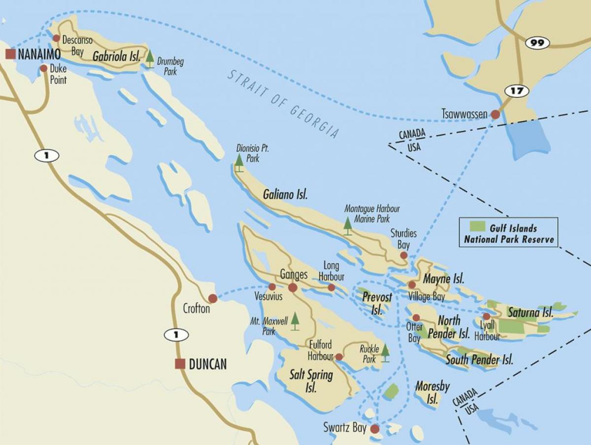 mappa di isole del golfo bc canada