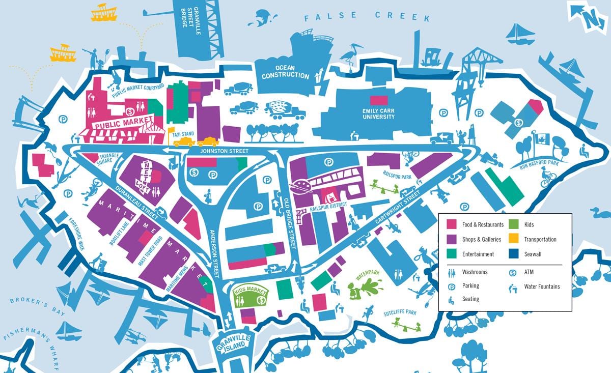 Mappa di isola di granville vancouver