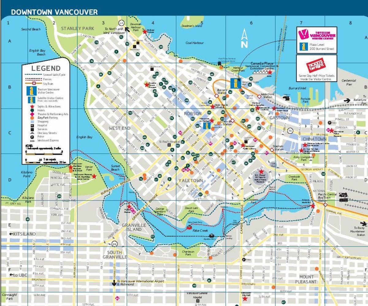 mappa stradale di centro di vancouver, bc