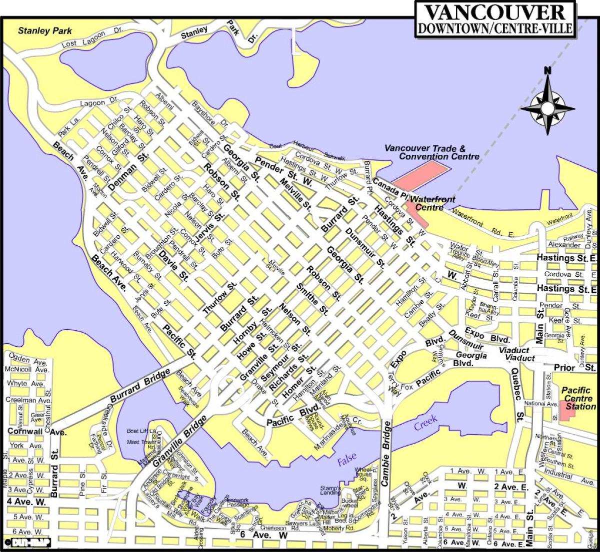 mappa del centro di vancouver, in canada