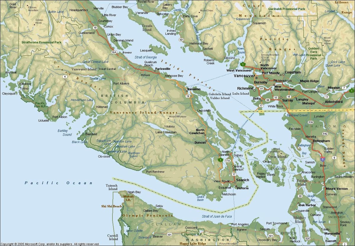 Mappa dell'area di vancouver bc