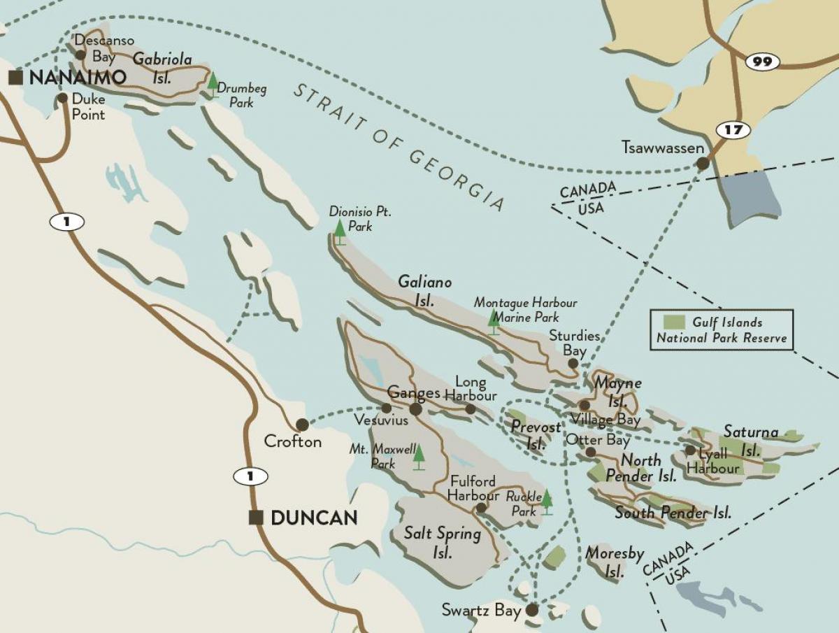 mappa di vancouver island e le isole del golfo