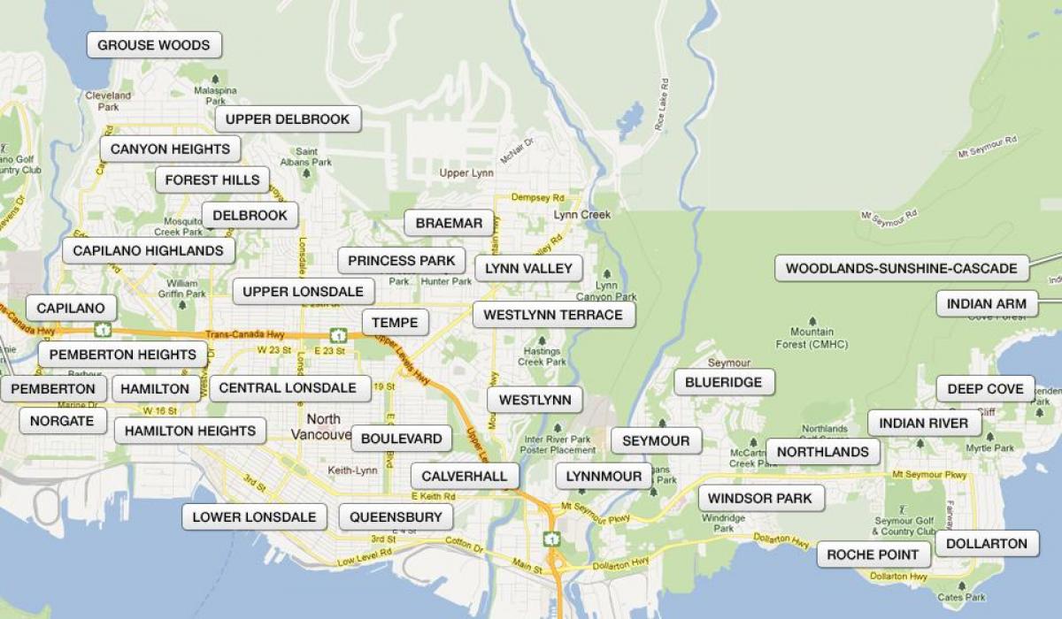 Mappa di north vancouver quartieri