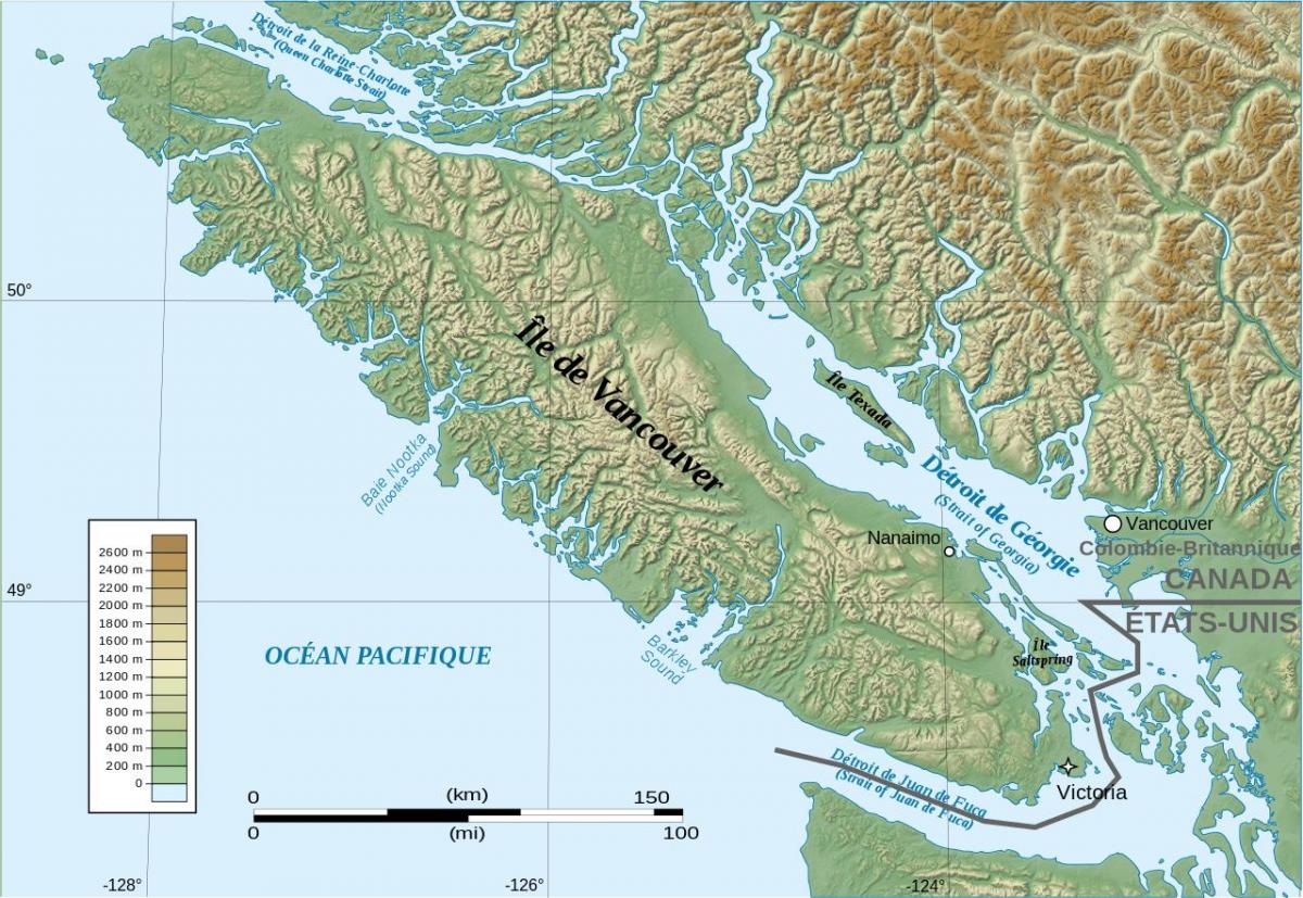 Mappa topografica dell'isola di vancouver