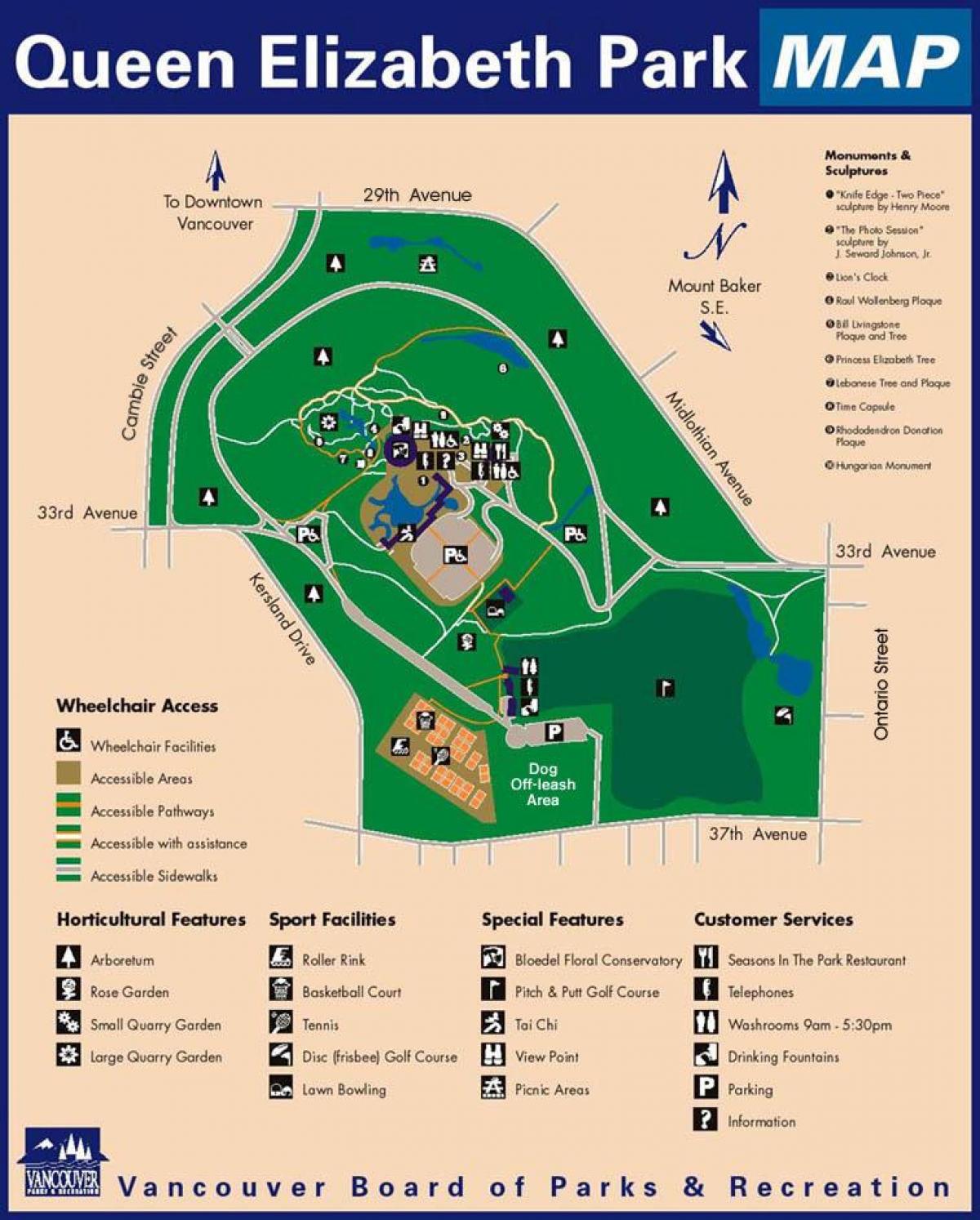 Mappa di queen elizabeth park di vancouver