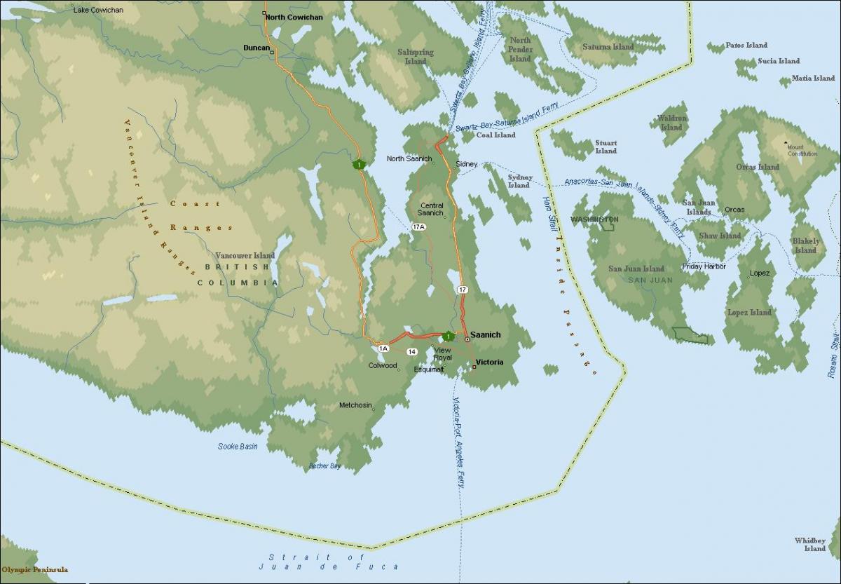 Mappa di saanich isola di vancouver