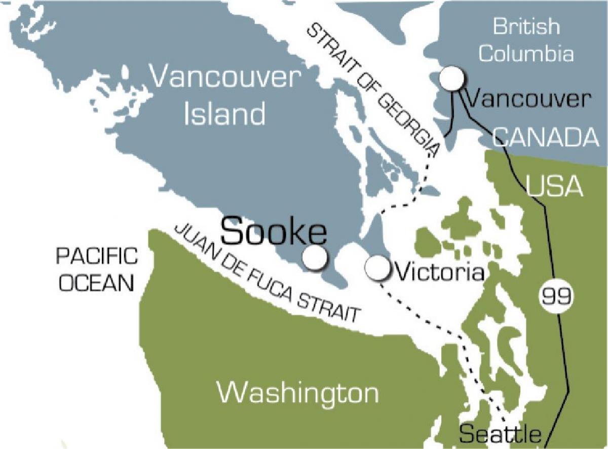 Mappa di sooke isola di vancouver