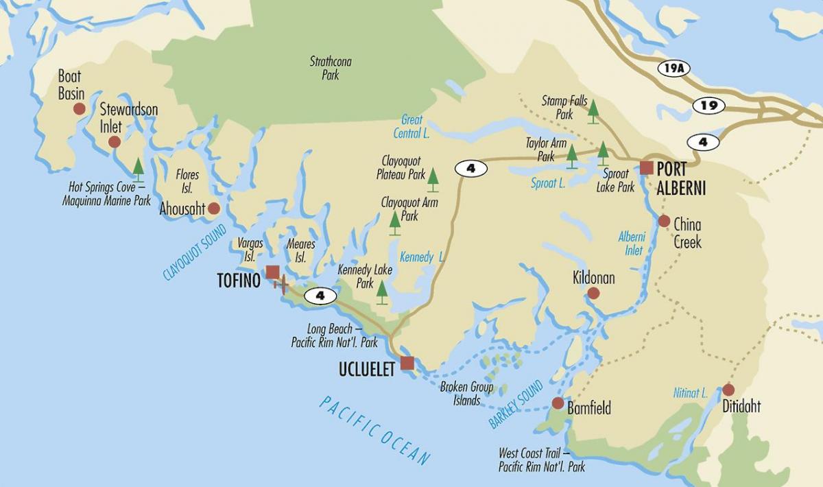 Mappa di ucluelet isola di vancouver
