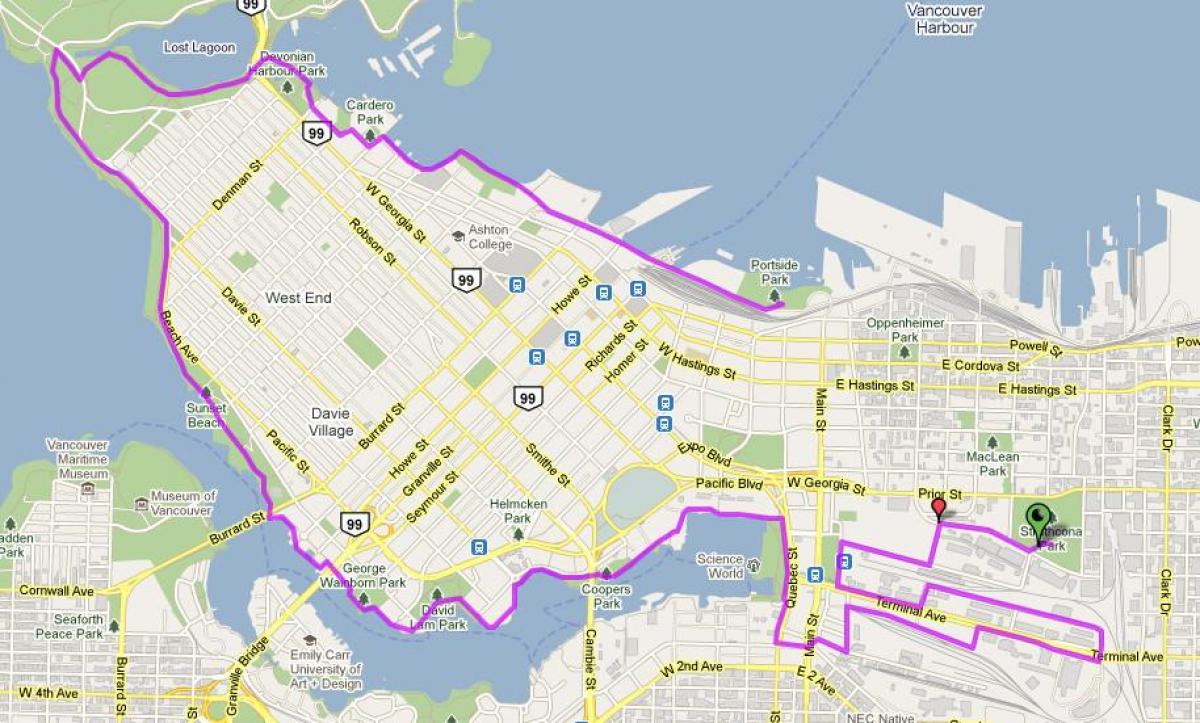 città di vancouver mappa bici