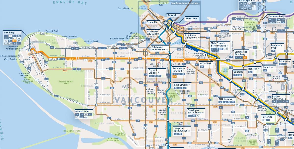 Mappa di vancouver linee di autobus