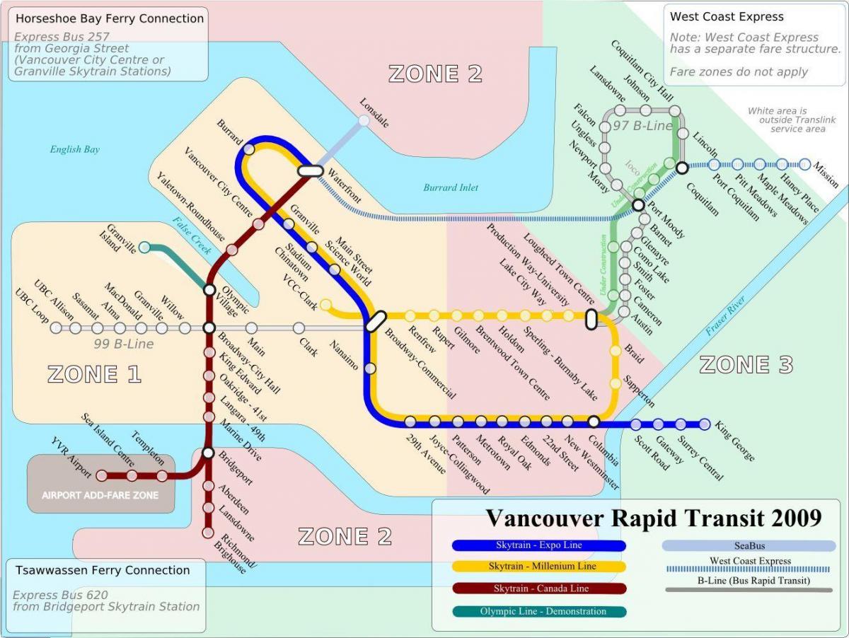 mappa dei trasporti pubblici di vancouver