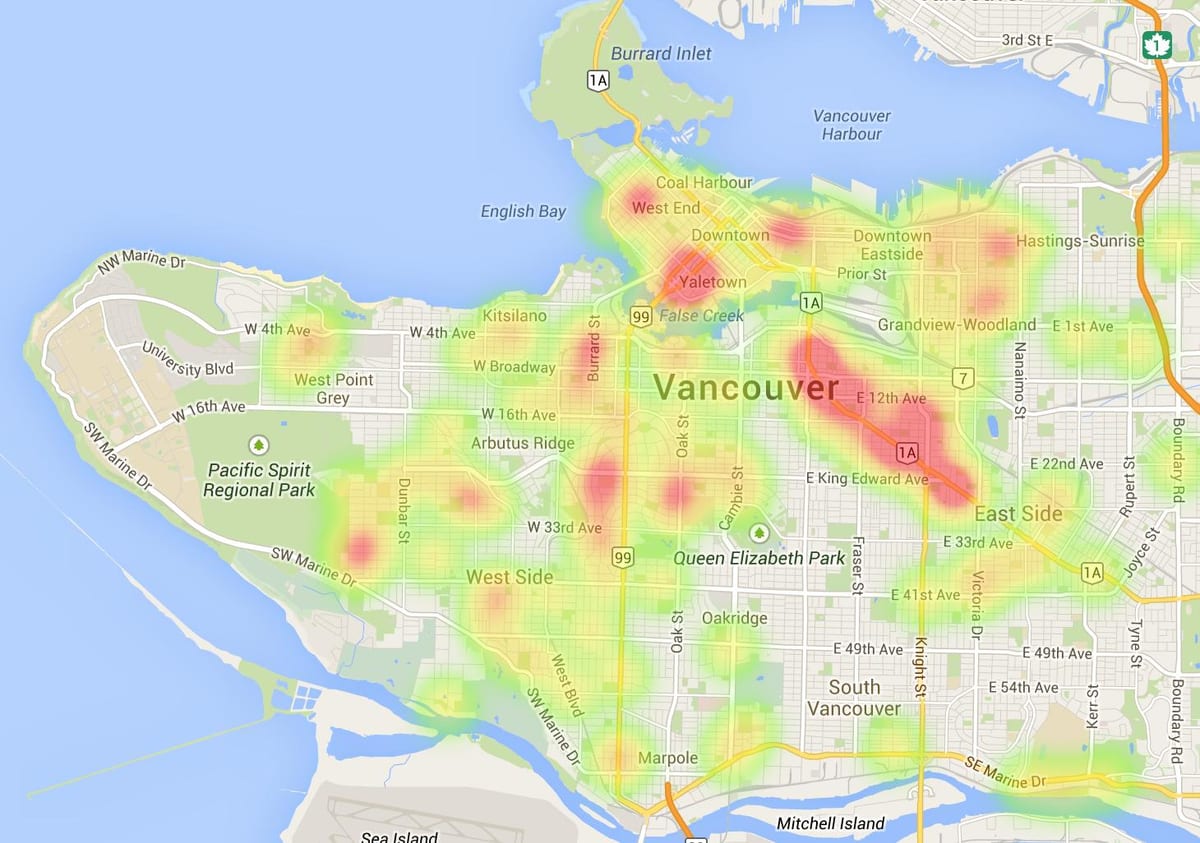 mappa della città di vancouver, bc