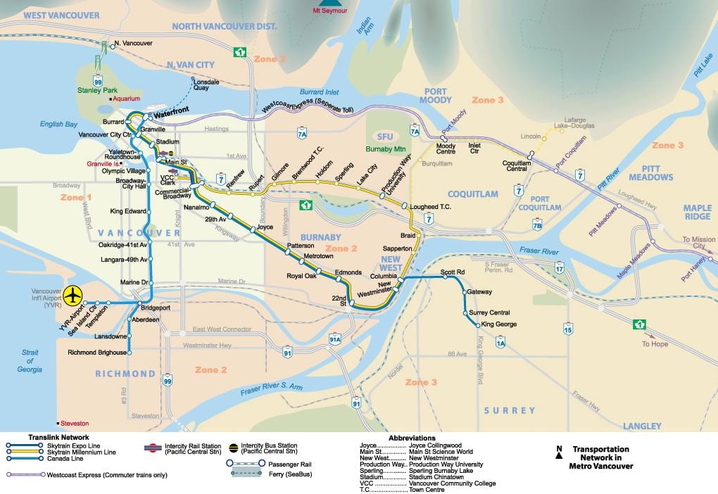 vancouver bc mappa della metropolitana