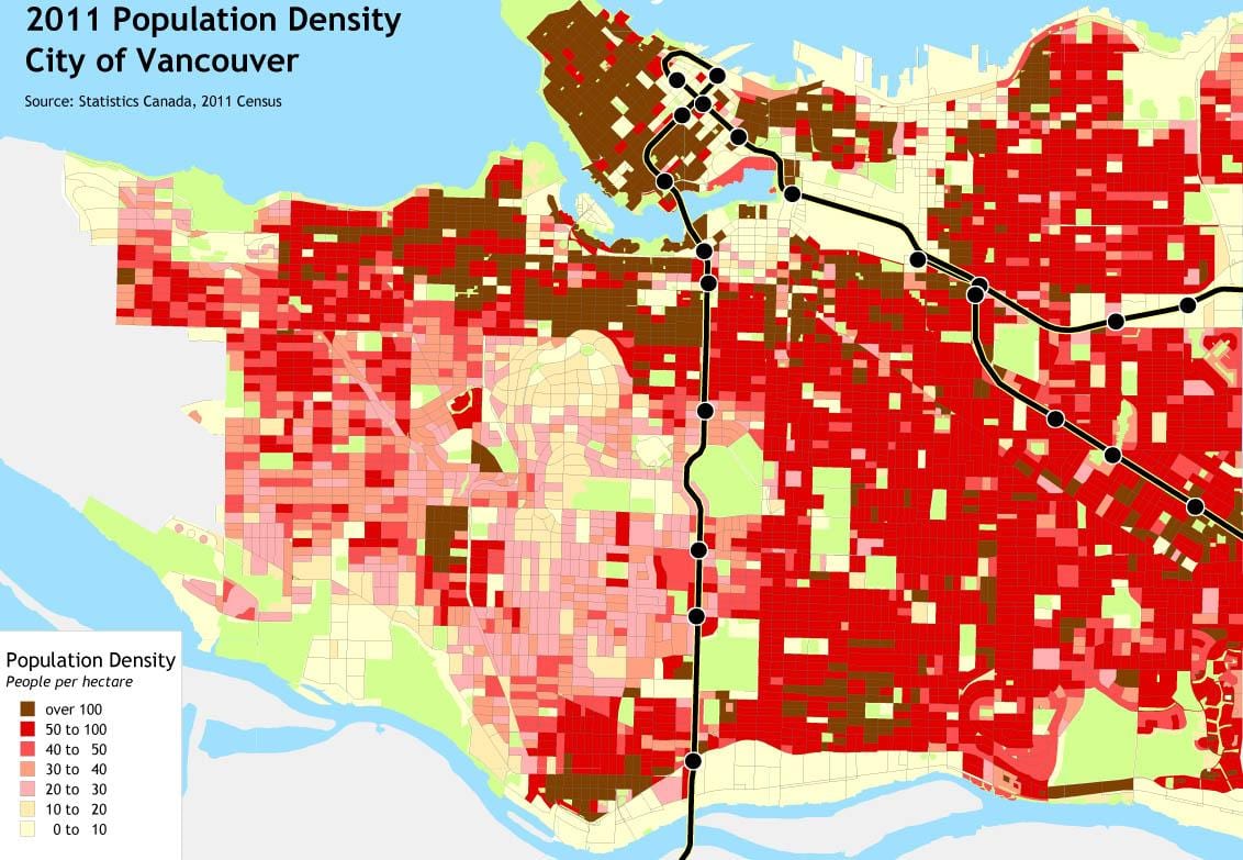vancouver densità di popolazione mappa