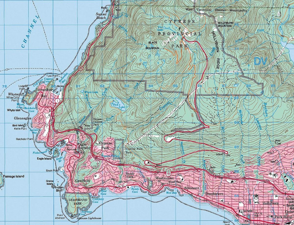 Mappa di vancouver topografica