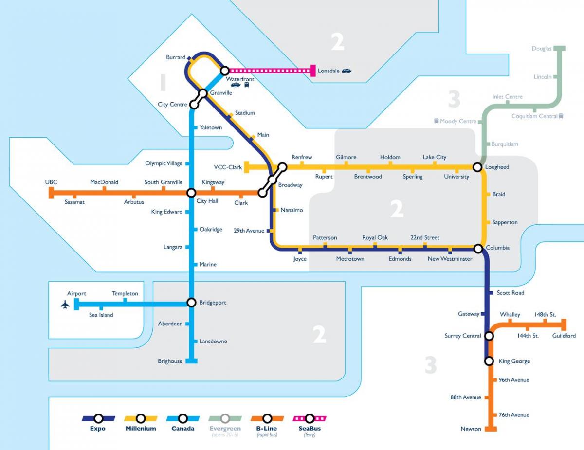 Mappa di vancouver zona di transito