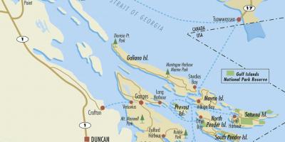 Mappa di isole del golfo bc canada