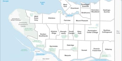 Mappa di vancouver e zona