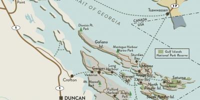 Mappa di vancouver island e le isole del golfo