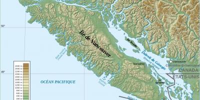 Mappa topografica dell'isola di vancouver