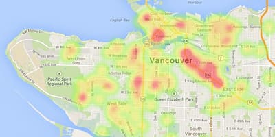 Mappa della città di vancouver, bc
